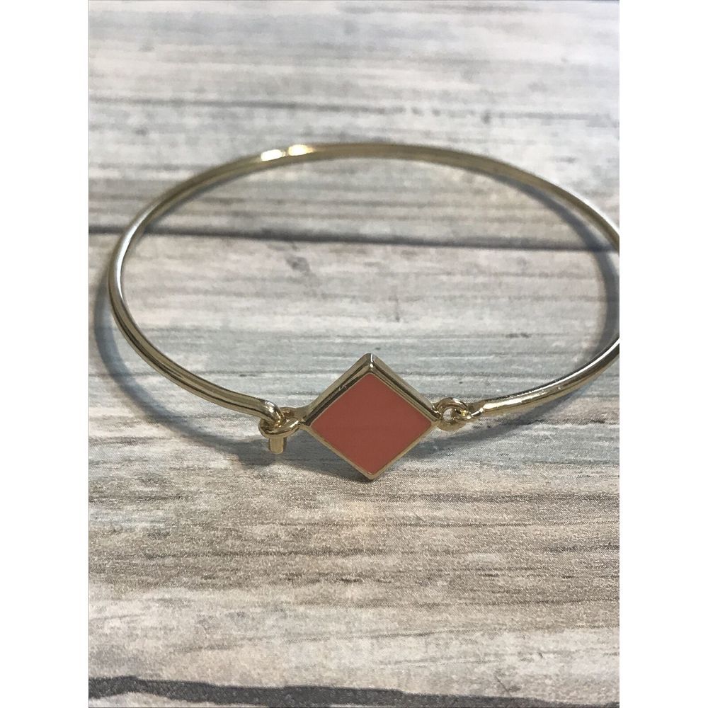 Pink Enamel Hinged Gold Tone Bangle Bracelet